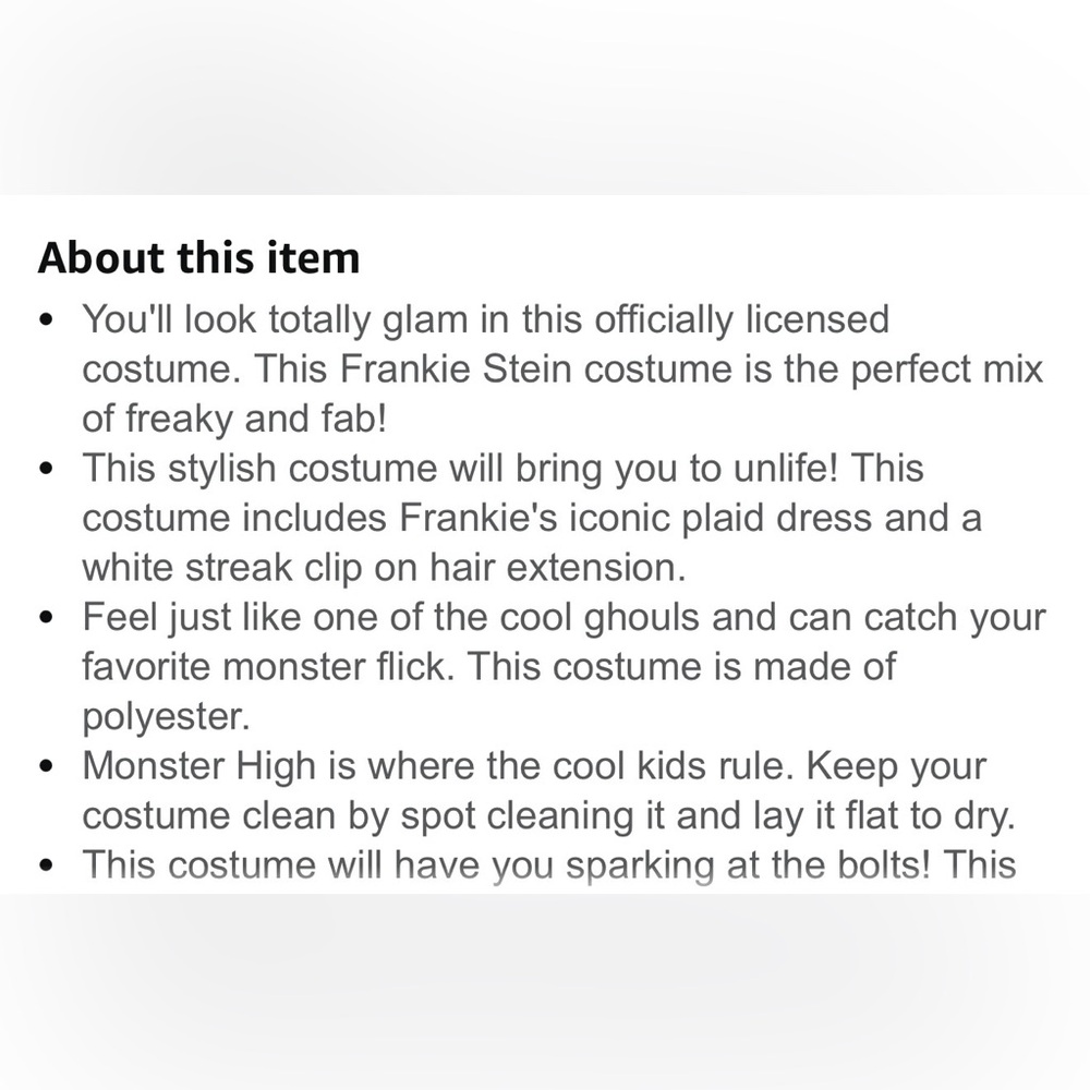 Spirit Halloween Kids Monster High Frankie Stein Costume Child Medium 8-10 - Picture 13 of 14